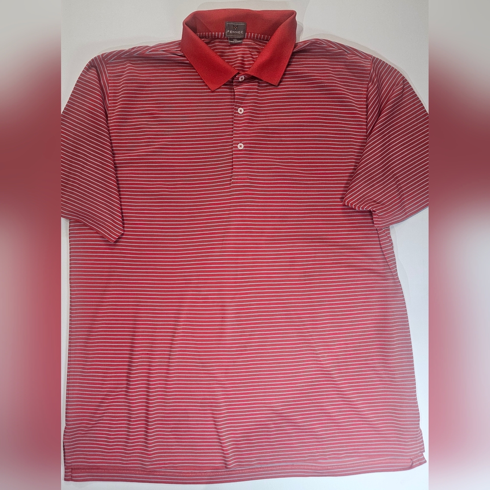 Fennec Golf Polo Shirt Mens XXL Red Grey Microstripe
